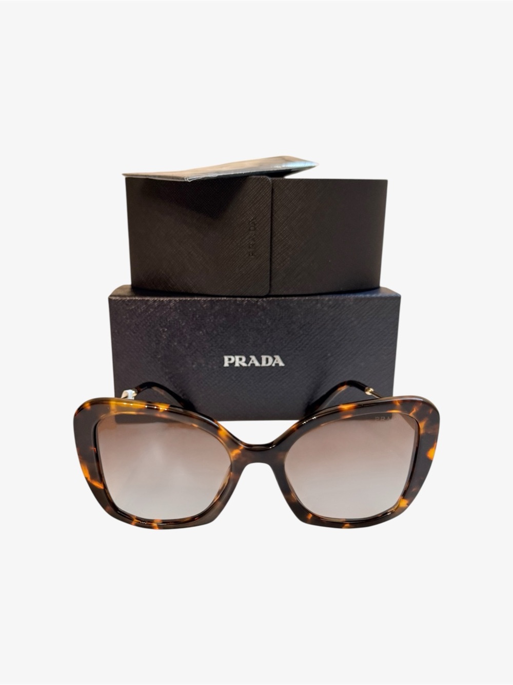 NEW Prada Milano SPR 03Y Cat Eye Sunglasses Tortoise Brown Gradient Full Set